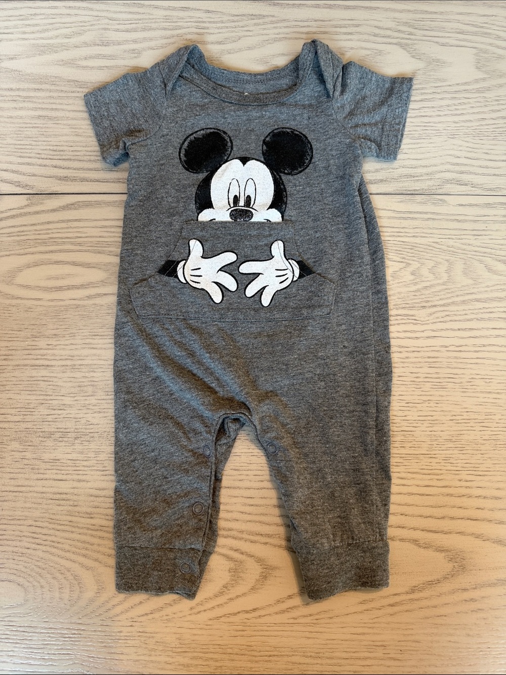 Disney Gray Mickey Mouse Pocket Romper
